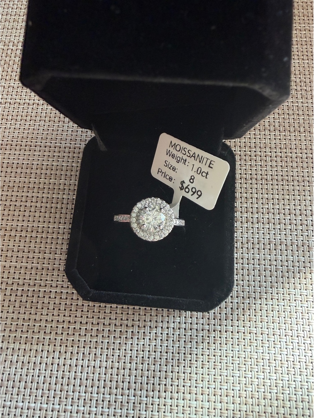 Moissanite round halo ring size 8